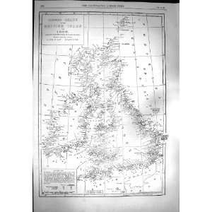   1869 Ship Wreck Chart Map Britain Life Boat Stations