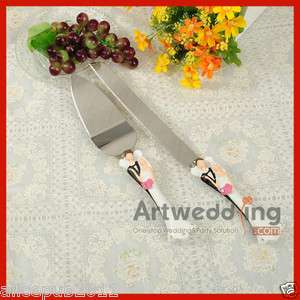 2PCSx Bride&Groom Stainless Steel Wedding Cake Knife Server Set W 