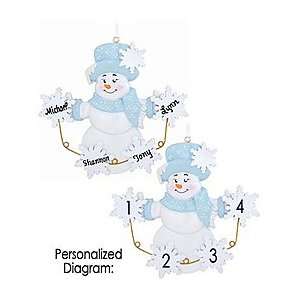  Personalized Snowman With 4 Snowflakes Ornament