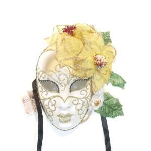 White Gold Flower Venetian Masquerade Mask 