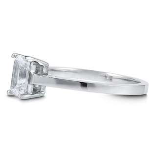  Silver Ring Emerald Cut Cubic Zirconia CZ Solitaire Ring 1ct Size 