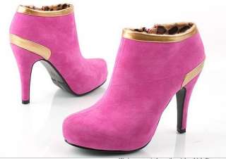   Pink Black Gold High Heels Ankle Boots Shoes Pumps PU US 5 7.5  