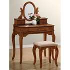 Poundex 3 pc Brown finish wood make up bedroom vanity set with curved 