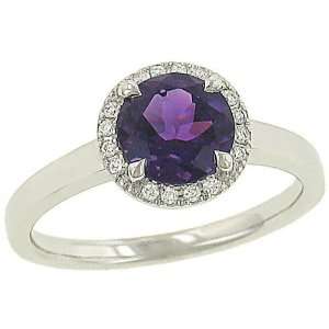    Round Amethyst (1.32ct) and Pave Diamond (.09ct) Ring Jewelry