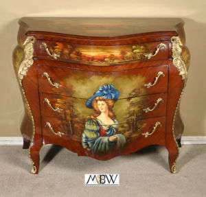 Hand Painted French Bombe Bombay Chest Commode Vanity  