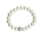   12 MM Cream Simulated Pearl Bracelet with Crystal Ball Bead