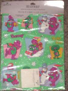   HALLMARK 1993 BARNEY & BABY BOP Christmas Gift Wrap Set NEW *~  