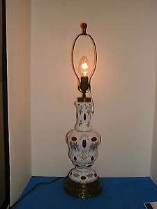 RARE AND OLD BOHEMIAN CASED GLASS CRANBERRY WHITE LAMP  