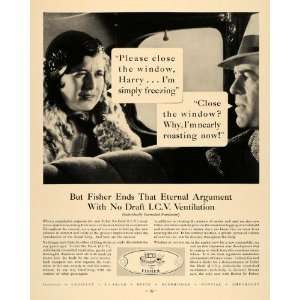  1933 Ad Fisher Car Bodies No Draft Ventilation Couple 