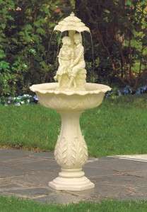 Young Couple Outdoor Garden Water Fountain  