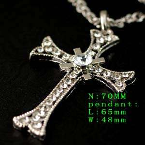   Chain Crystal Cross Design Sweater Necklace Pendant Jewelry  