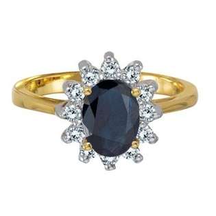 Lady Diana Blue Sapphire and Diamond Ring 14k Yellow Gold (2.10 ctw 