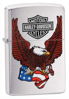 Zippo Harley Davidson Eagle with Flag   Brushed Chrome #24955
