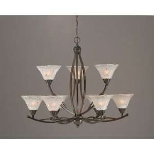 com Bow 9 Up Light Chandelier with Crystal Glass Shade Finish Black 