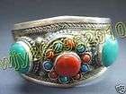Chinese tibet silver red jade bracelet