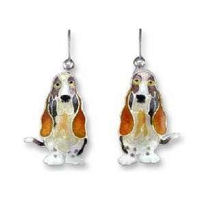  Basset Hound Dog Sterling Silver and Enamel Earrings 