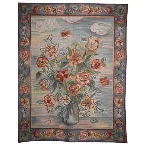   60 by 44 Inch French Tapestry of a Flower Vase, Blue