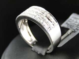 MENS LADIES WHITE GOLD FINISH 7.5 MM GENUINE DIAMOND WEDDING BAND RING 