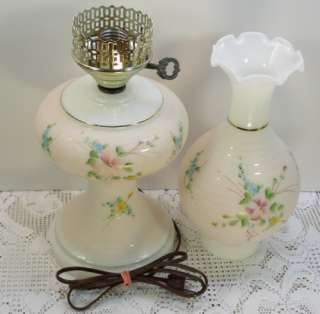 Vintage Pink White/Milk Glass Electric Hurricane Lamp Chimney Shade 
