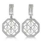Allurez Octagon Shaped Dangling Drop Diamond Earrings 14K White Gold 