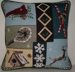 Christmas  Winter Sampler w/ red bird & More Tapestry Pillow  