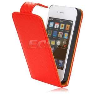     NEW RED & TAN WEAVE LEATHER FLIP CASE FOR iPHONE 4 4G Electronics