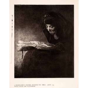 1942 Photogravure Rembrandt Art Mother Reading Bible Religious Wilton 