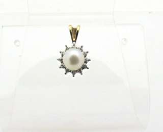 14k Yellow Gold Genuine Pearl Diamond Charm Pendant  