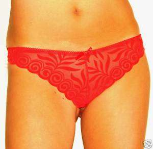 Lace mesh front, standard thong back, Red, M  