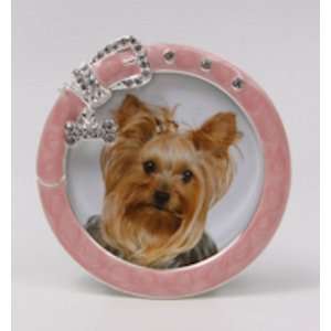  Round Photo Frame Designed as Dog Collar   Pink 