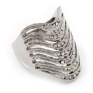   Geometric Band Ring In Rhodium Plated Metal   2cm Width   size 8