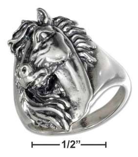 Sterling Silver Antiqued Flowing Mane Horse Head Ring Size 9  