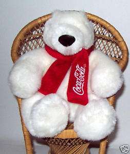 Coca Cola Plush White Polar Bear w/ Red Scarf  