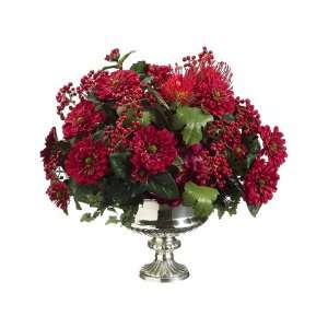  Artificial Red Zinnia, Protea & Berries Silk Flower Arrangement