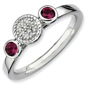   Silver Stackable Expressions Rhodolite Garnet & Diamond Ring Jewelry