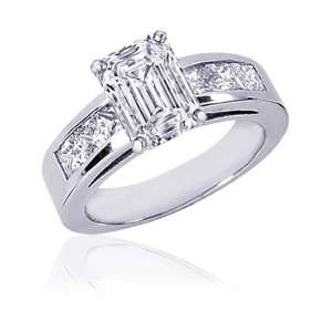  2 Ct Emerald Cut Diamond Engagement Rings Channel Set 14K 