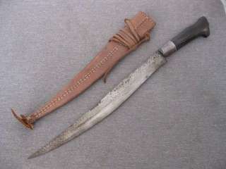ORNATE Old Philippine Short Sword w/Carved Horn Handle, Tooled Leather 