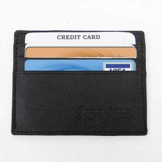 ONE PIECES COWHIDE BLACK 100% LEATHER THIN Credit Card Wallet Holder 