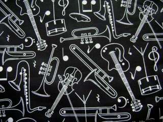 Musical Instruments Black and White Fabric Traditions 1/2 yard  