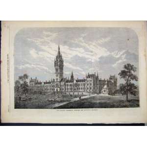  1866 Glasgow University Building Scotland Antique Print 