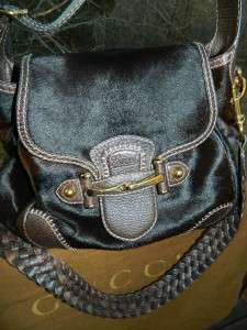 Authentic Gucci Pelham Shoulder Bag w/Horse Bit Flap in Brown Pony 