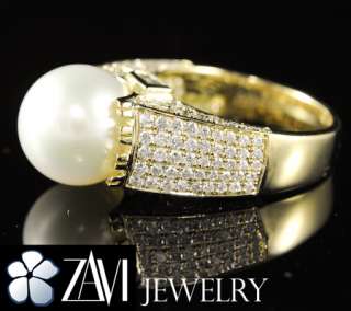 12mm White South Sea Pearl Diamond Ring 18K Yellow Gold  