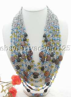 Stunning Pearl&Olive Jade&Jasper&Onyx Necklace  