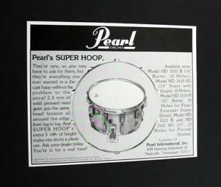 Pearl Super Hoop Snare Drum drums 1982 print Ad  