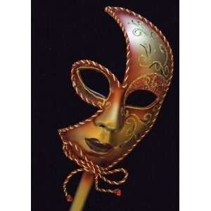  Mask Half Face Mardi Gras Burgundy Halloween Masquerade Stick Prom 