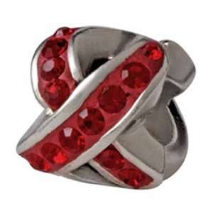   Silver CZ Red Awareness Ribbon Bead Charm BM034 6 Silverado Jewelry