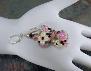   , lampwork, crystal and sterling beaded earrings, pink & cream, TPMB