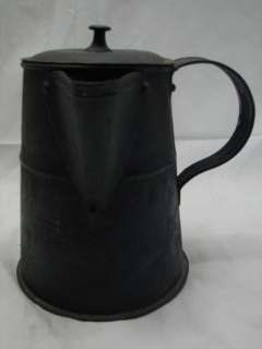   BLACK SOLDERED TIN COFFEE POT MAKER PITCHER W/LID & HANDLE TEA  
