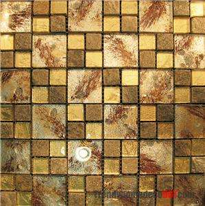   Metallic Backing Glass & Mineral Stone Mosaic Tile Backsplash  