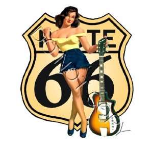  Route 66 Hitchhiker Guitar Pinup Decal s179 Musical 